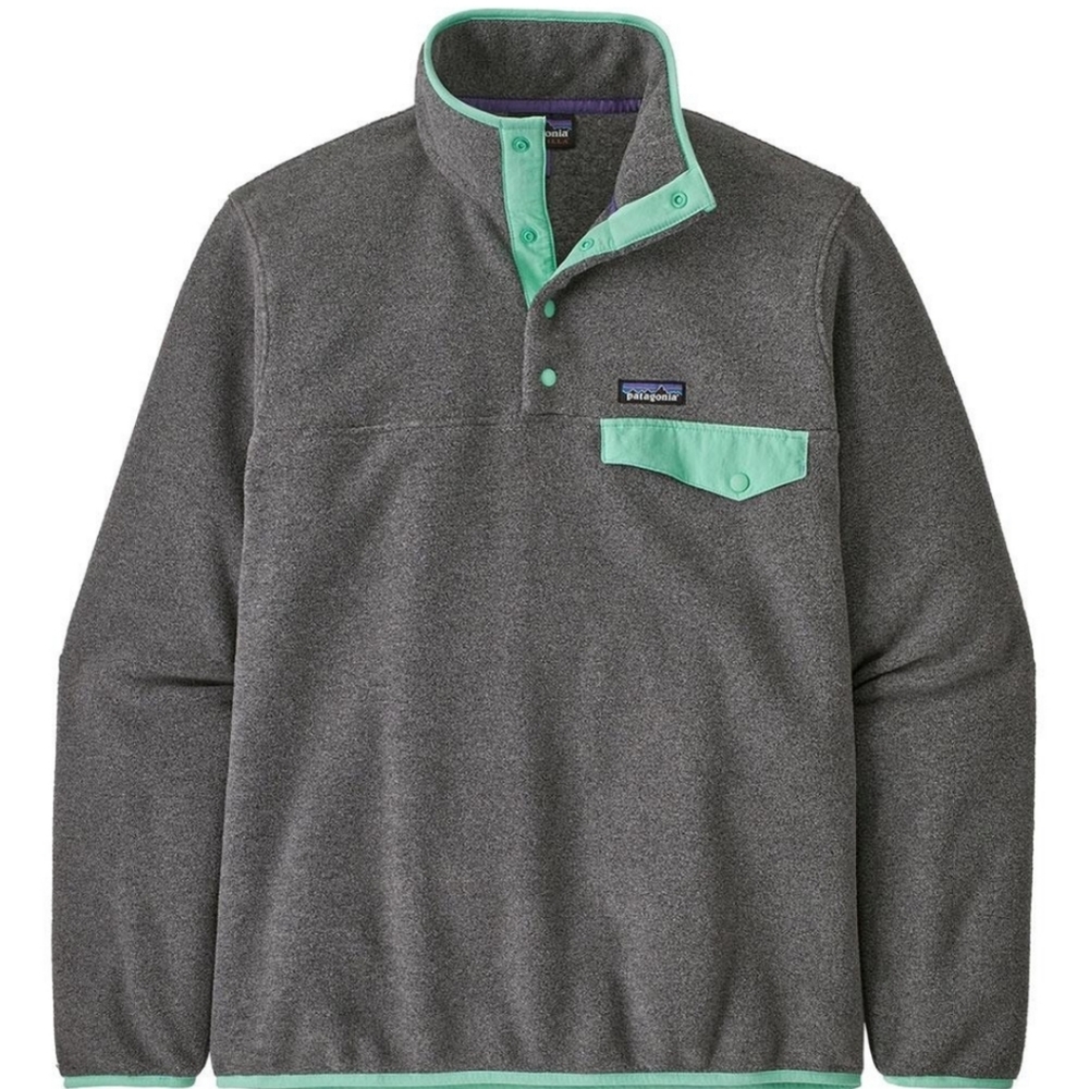 Patagonia Gray Turquiose Trim Synchilla Pullover Snap T Sweater Size M
